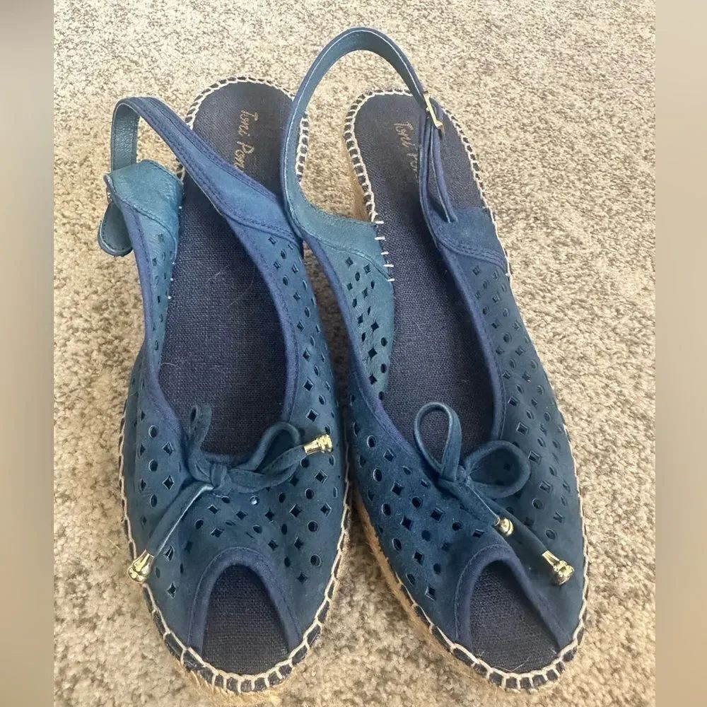 Toni Pons Blue Suede Slingback Espadrille Sandals 41